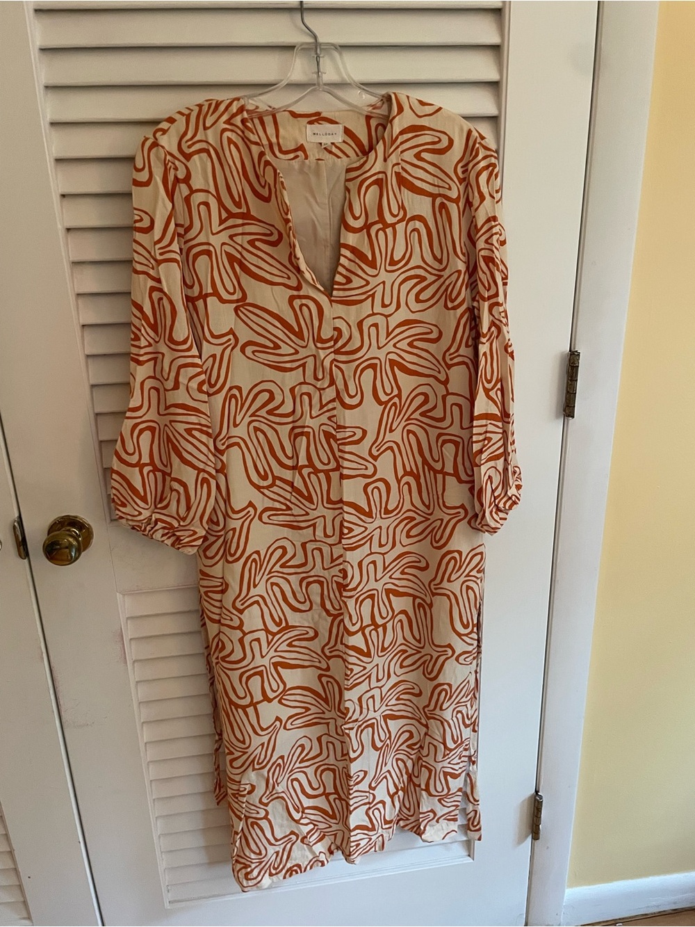 MELLODAY Cream Midi Dress with Orange Abstract Swirl Print